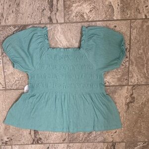 NWT size XLarge (14-16) Wonder Nation Aqua Puff Sleeve knit Top